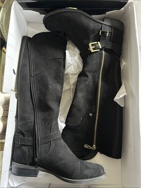 G by Guess Black Over-the-Knee Buckle & Zip Boots